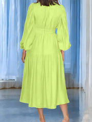 Luxe Balloon Sleeve Deep V-Neck Maxi Dress – Elegance Meets Modern Style