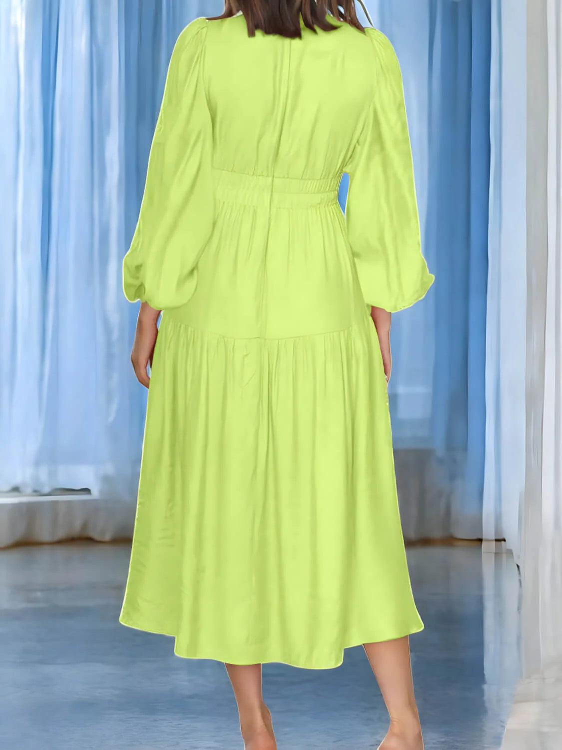 Luxe Balloon Sleeve Deep V-Neck Maxi Dress – Elegance Meets Modern Style