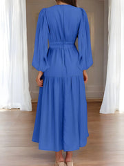 Luxe Balloon Sleeve Deep V-Neck Maxi Dress – Elegance Meets Modern Style