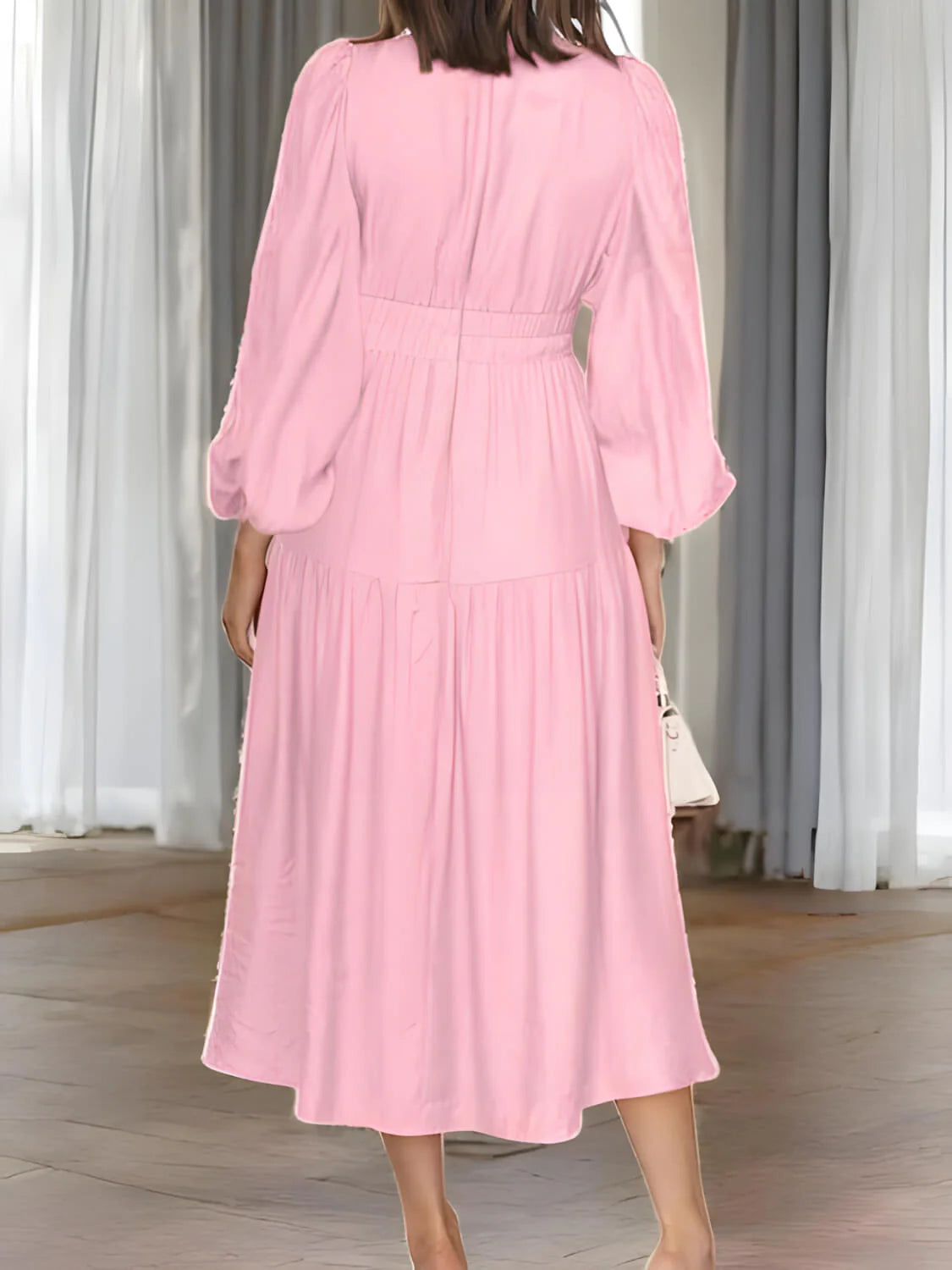 Luxe Balloon Sleeve Deep V-Neck Maxi Dress – Elegance Meets Modern Style