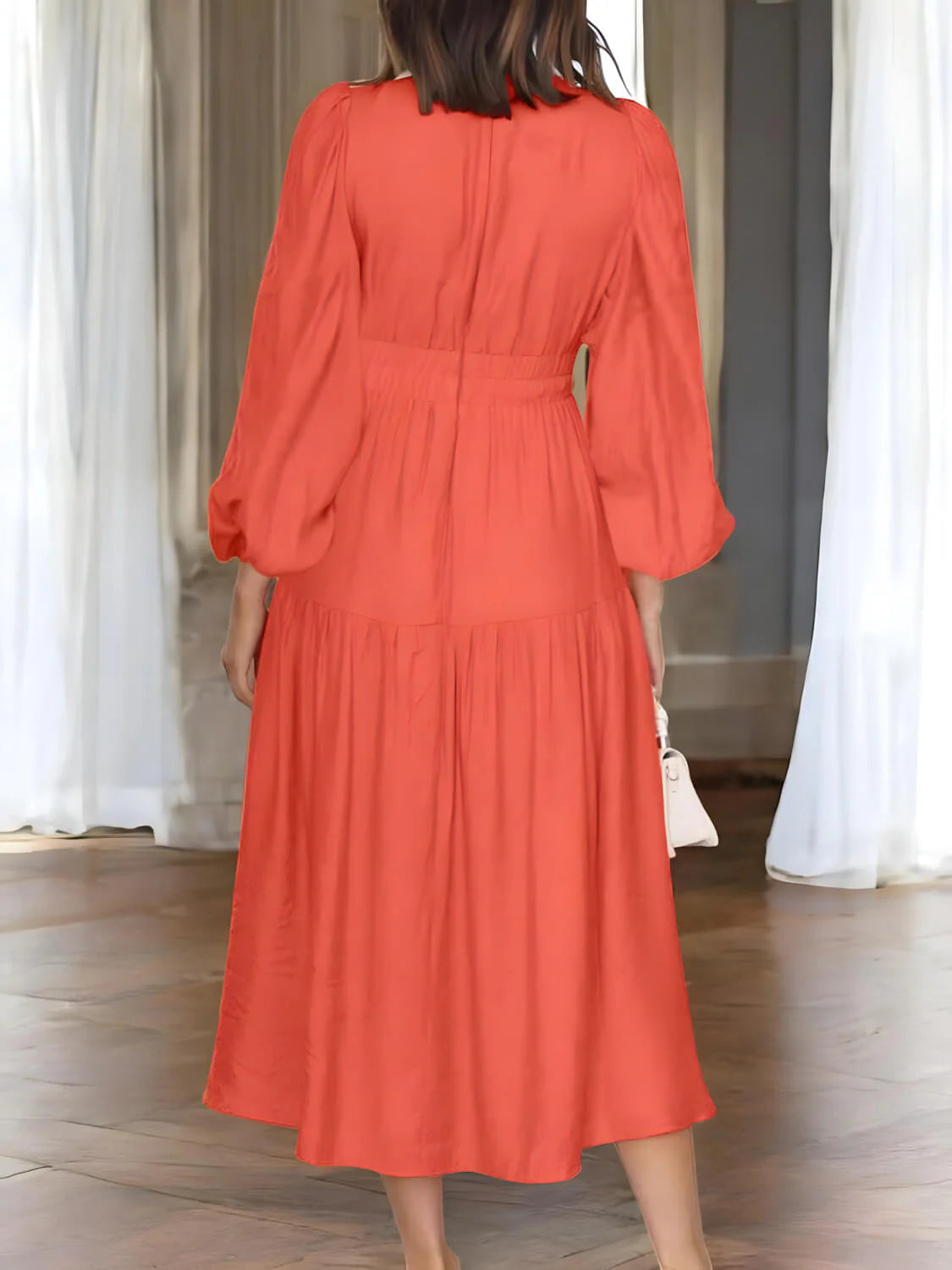 Luxe Balloon Sleeve Deep V-Neck Maxi Dress – Elegance Meets Modern Style