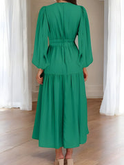 Luxe Balloon Sleeve Deep V-Neck Maxi Dress – Elegance Meets Modern Style