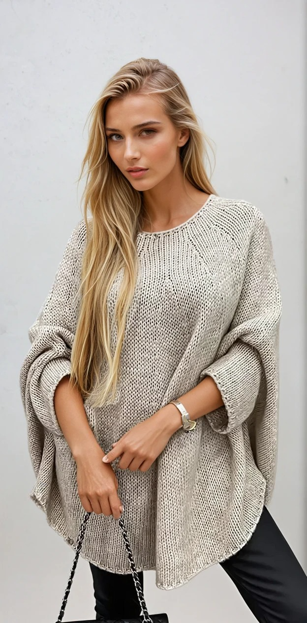 Ivy | Vila Poncho Blouse – Cosy Elegance in Ribbed Knit
