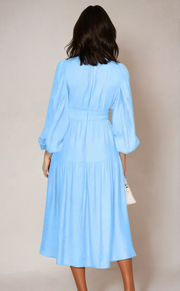 Luxe Balloon Sleeve Deep V-Neck Maxi Dress – Elegance Meets Modern Style